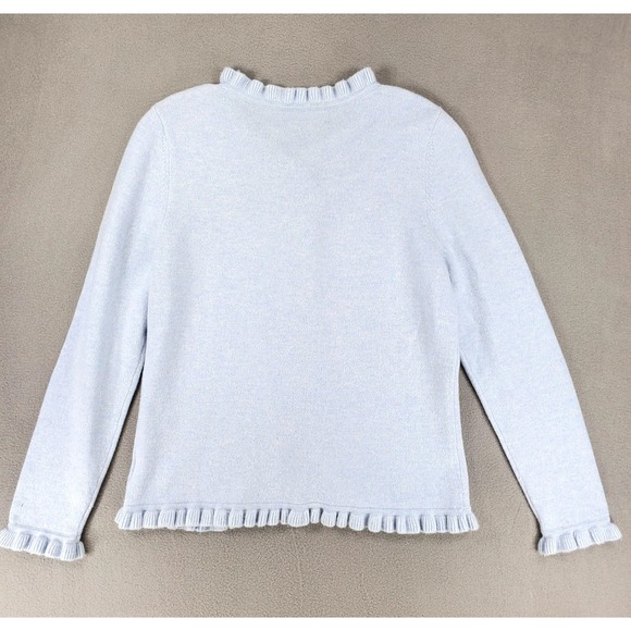 Pure Collection Sweater Womens 8/10 Light Blue Cashmere Cardigan Ruffle Trim - Picture 4 of 7